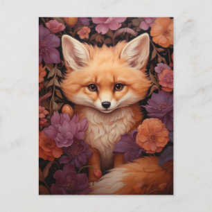 Cartão Postal Raposa Whimsical numa Cama de Flores de Queda