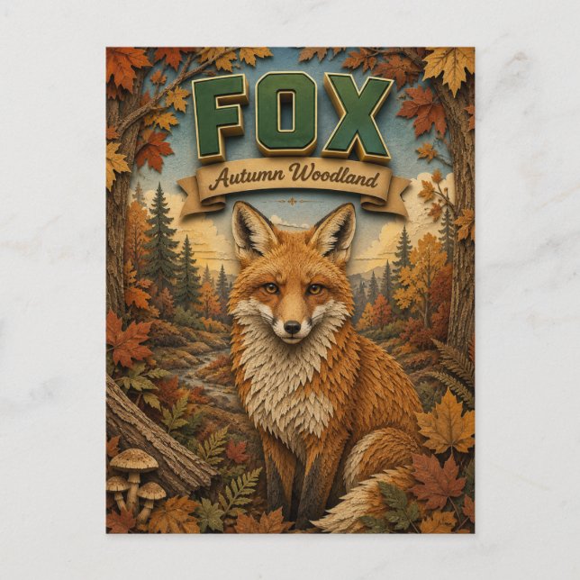 Cartão Postal Raposar Outono Floresta POPCUT (Frente)