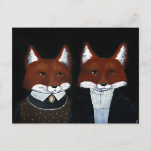 Cartão Postal Raposas Cachorros de Arte Folclórica, Cartão-pos