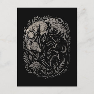 Cartão Postal Raposas Lunares Solares • Arte Mística Florestal Y