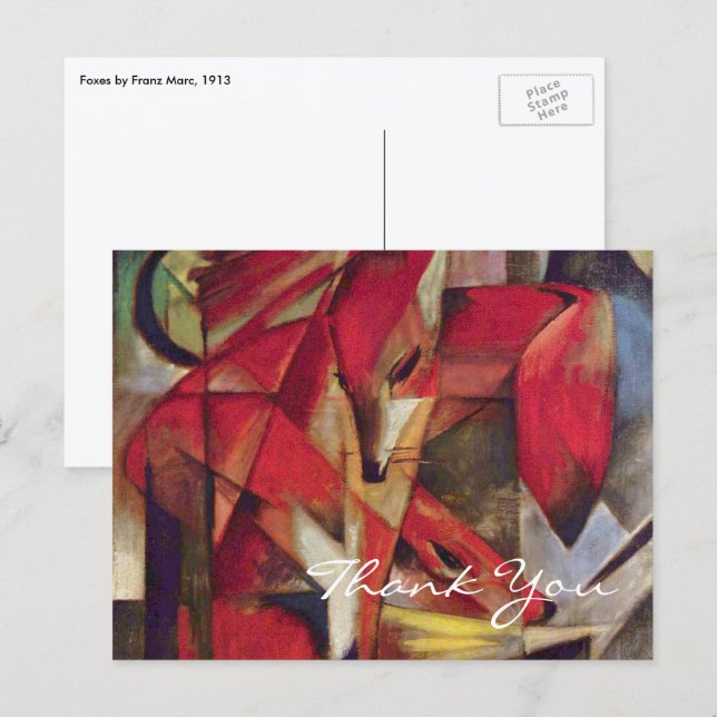 Cartão Postal Raposas por Franz Marc, Arte Cubista Abstrato Vint (Frente/Verso)