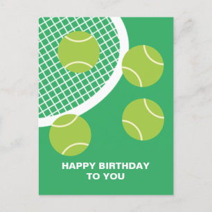 Cartão Postal Raquete de Ténis Verde Moderna Feliz Aniversário