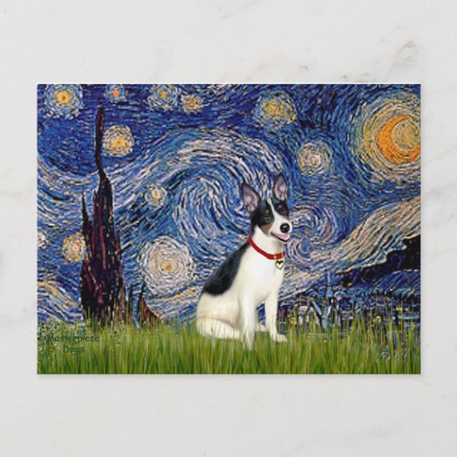 Cartão Postal Rat Terrier - Noite Estrelada (Frente)