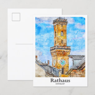Cartão Postal Rathaus Germany Viagem Watercolor Hand Drawn