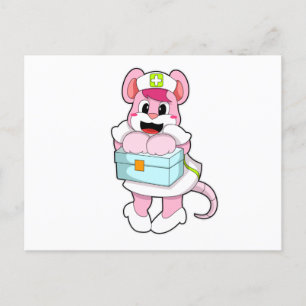 Cartão Postal Rato como Enfermeira com Caixa