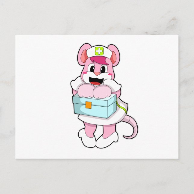 Cartão Postal Rato como Enfermeira com Caixa (Frente)