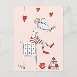Cartão Postal Rato De Amor Com Corações