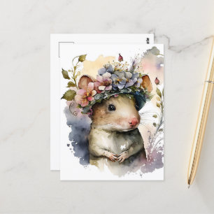 Cartão Postal Rato de Aquarela Adorável