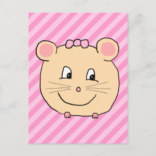 Cartão Postal Rato de Cartoon Bonito em Stripes Rosa.