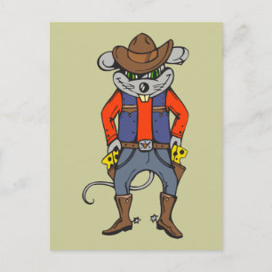 Cartão Postal Rato de Cowboy Engraçado