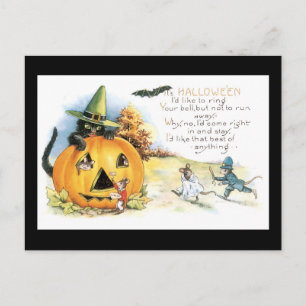 Cartão Postal Rato e Gato Pretos do Halloween