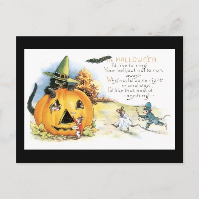 Cartão Postal Rato e Gato Pretos do Halloween (Frente)