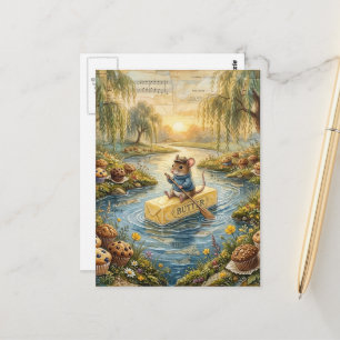 Cartão Postal Rato Fantasia Flutuando Rio Abaixo em Manteiga