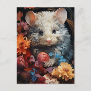 Cartão Postal Rato Fofo nas Flores