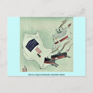 Cartão Postal Ratos em saco de Kobayashi, Kiyochika Ukiyoe