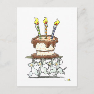 Cartão Postal Ratos Engraçados & Bolo Saudação de Aniversário