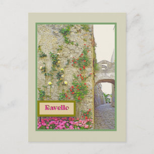 CARTÃO POSTAL RAVELLO, ITÁLIA/RUA EM PEDRAS, ARCADA, ROSAS