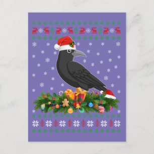 Cartão Postal Raven Crow Bird Lover Xmas Santa Hat Ugly Crow