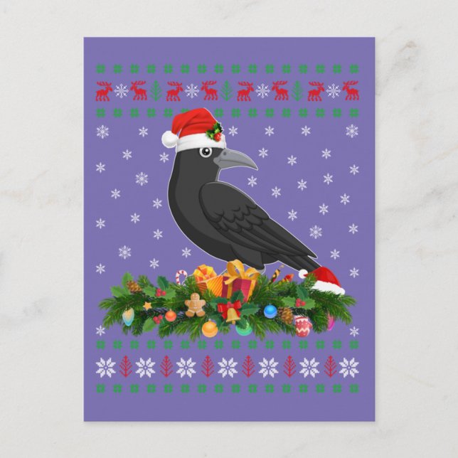 Cartão Postal Raven Crow Bird Lover Xmas Santa Hat Ugly Crow (Frente)