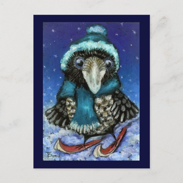 Cartão Postal Raven de esqui (Frente)