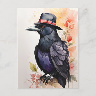 Cartão Postal Raven em Fedora Hat