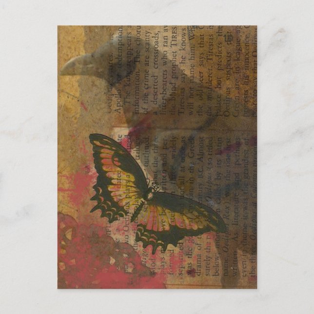 Cartão Postal Raven Grunge Collage (Frente)