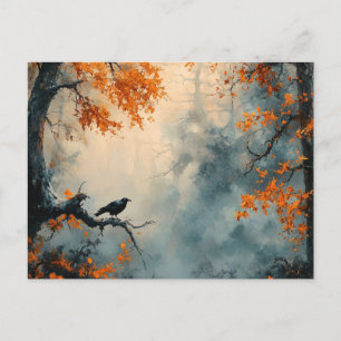 Cartão Postal Raven na Misty Autumn Forest