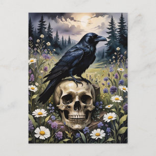 Cartão Postal Raven no crânio