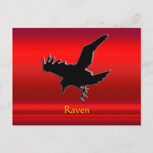 Cartão Postal Raven preto com aspecto emblemático no efeito crom (Frente)