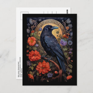 Cartão Postal Raven Preto com Design Gótico Flores