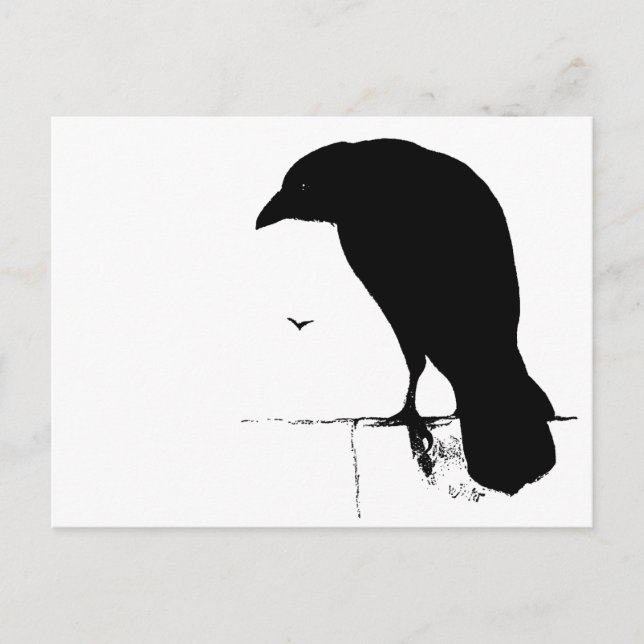 Cartão Postal Raven Silhouette - Gótico Vintage Ravens & Crows (Frente)