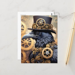 Cartão Postal Raven Steampunk Gears Art