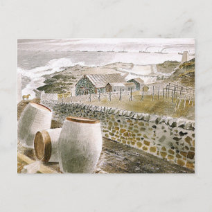 Cartão Postal Ravilious - Comboio Passando uma Ilha