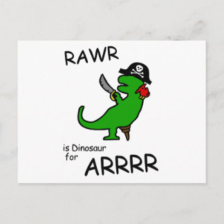 Cartão Postal RAWR é Dinossauro para ARRR (Dinossauro Pirata)