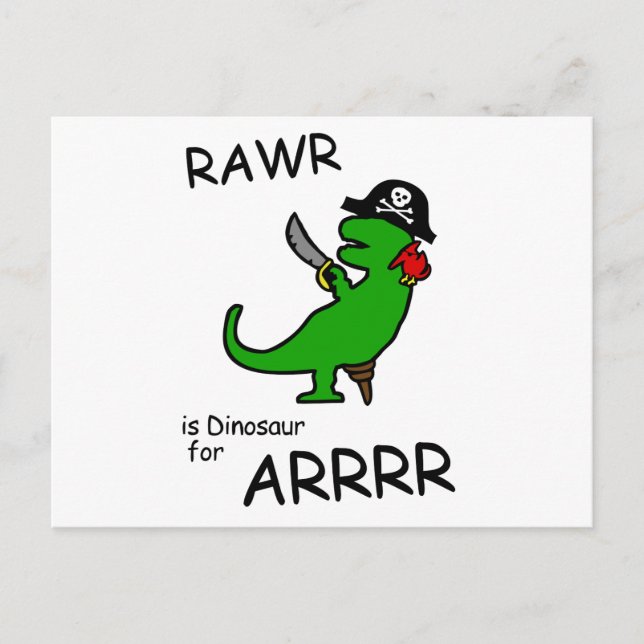 Cartão Postal RAWR é Dinossauro para ARRR (Dinossauro Pirata) (Frente)