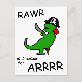 Cartão Postal RAWR é Dinossauro para ARRR (Dinossauro Pirata)