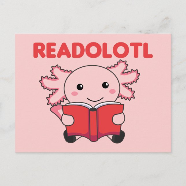 Cartão Postal Readolott Um Axolotl Que Lê Muitos Livros De Carro (Frente)