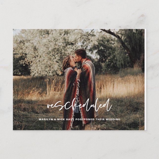 Cartão Postal Reagendado, Foto de Casamento, Mudança de Data (Frente)
