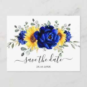 Cartão Postal Real Blue Rustic Sunflower Modern Salve a data
