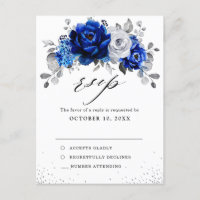 Real Blue White Silver Floral Weding RSVP