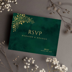 Cartão Postal Real Emerald Green - RSVP de Casamento Floral Dour
