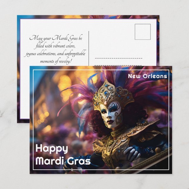 Cartão Postal 💚 💜 💛 Real Regalia: Mardi Gras Extravaganza (Frente/Verso)