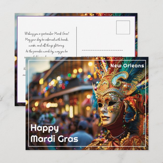 Cartão Postal 💚 💜 💛 Real Regalia: Mardi Gras Extravaganza (Frente/Verso)