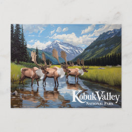 Cartão Postal Rebanho de Caribus do Vale de Kobuk Arte do Alasca