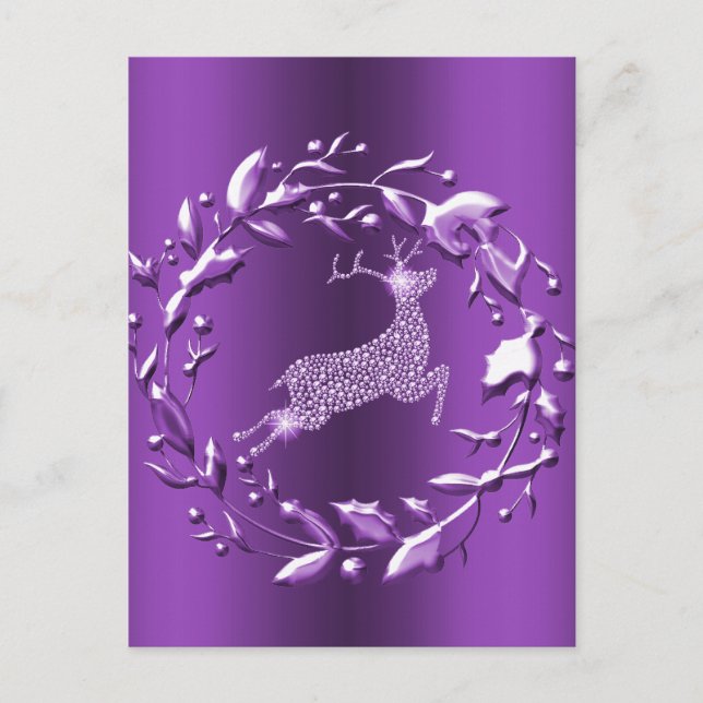 Cartão Postal Rebelde prateada elegante, Wreath Purple Christmas (Frente)
