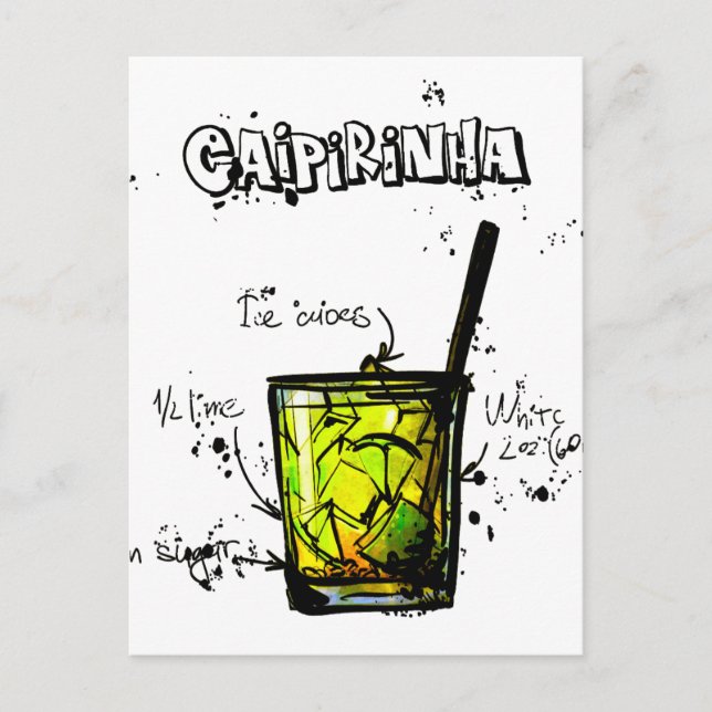 Cartão Postal Receita Caipirinia do cocktail (Frente)
