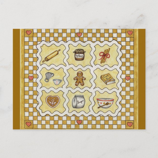 Cartão Postal Receita/Cartão-postal de cozinha de pão-de-gengibr (Frente)