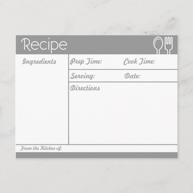 Cartão Postal Receita Cinza Simples Sem Linha (Frente)