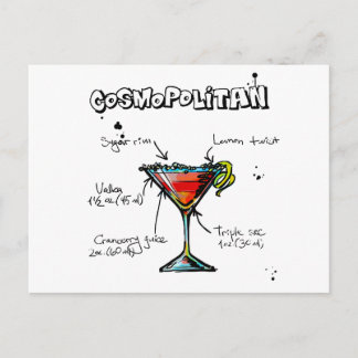 Cartão Postal Receita Cosmopolita de Cocktail