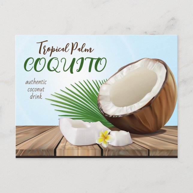 Cartão Postal Receita de Bebida Tropical de Coco Coquito (Frente)